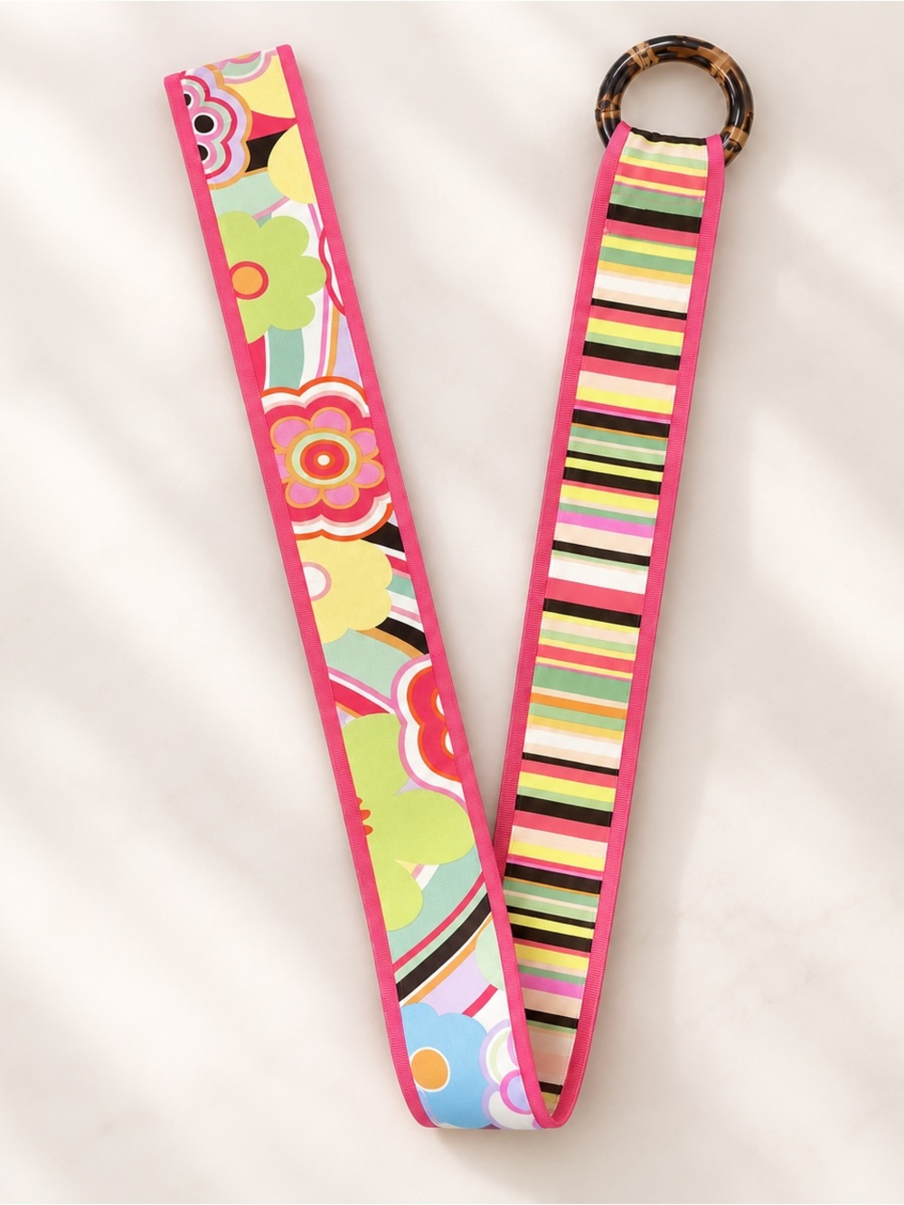 Loop de Loops Reversible Retro Floral Stripe Belt Tortoiseshell Buckle